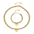 Joolim Jewelry 18K Gold Plated Three-Layer Necklace Square Snake Bead Chain Vintage Circle Pendant Stainless Steel Wholesale