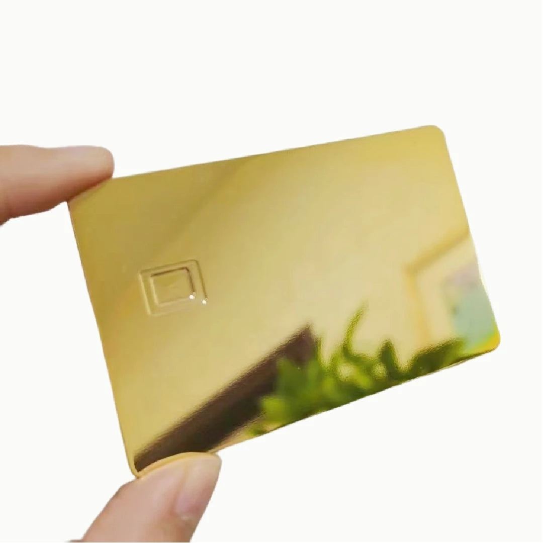 Luxury 24K Mirror Gold Metal Visa Credit Card Blanks 4442 & 4428 EMV Slot Polished Gold Blank Metal Debit Card