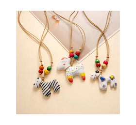 2024 New Cute Cartoon Animal Horse Deer Charm Pendant Necklace Fashion Ceramic Necklace for Girl Jewelry Gift