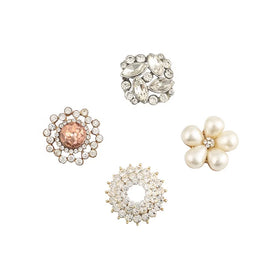 Custom Korean Style Gold Plating Flowers Rhinestone Metal Pins Brooches