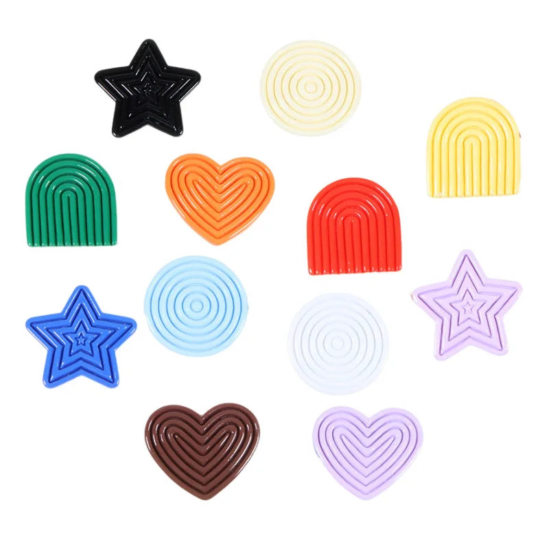 Lovely Bright Dopamine Colored Stripe U Heart Round Star Resin Charm Earring Making Accessories