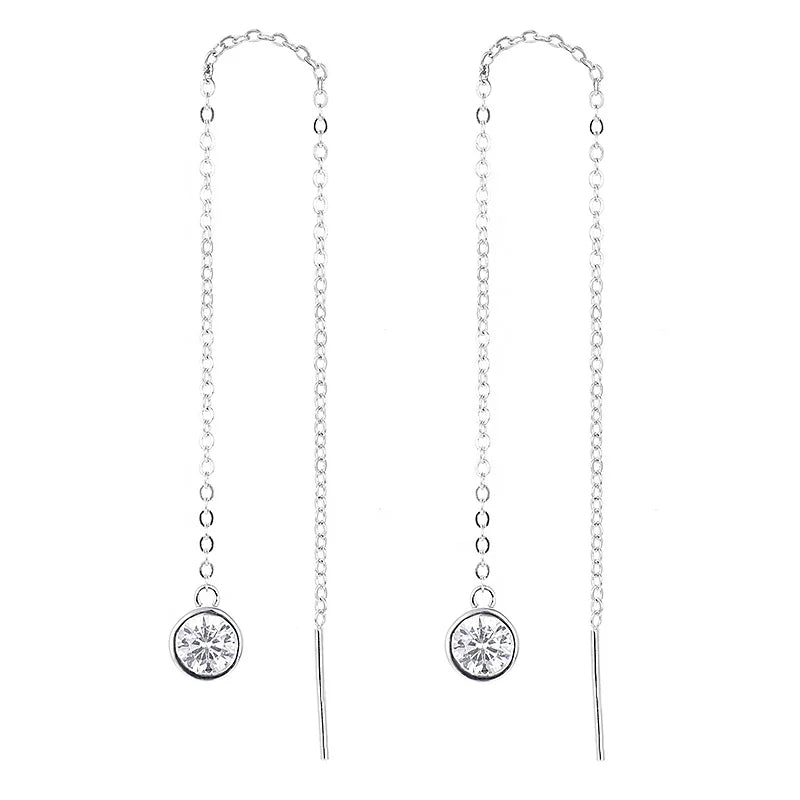 Genuine GRA Simple 925 Silver Rhodium Plated VVS Moissanite Diamond Long Tassel Drop Earrings for Women for Weddings