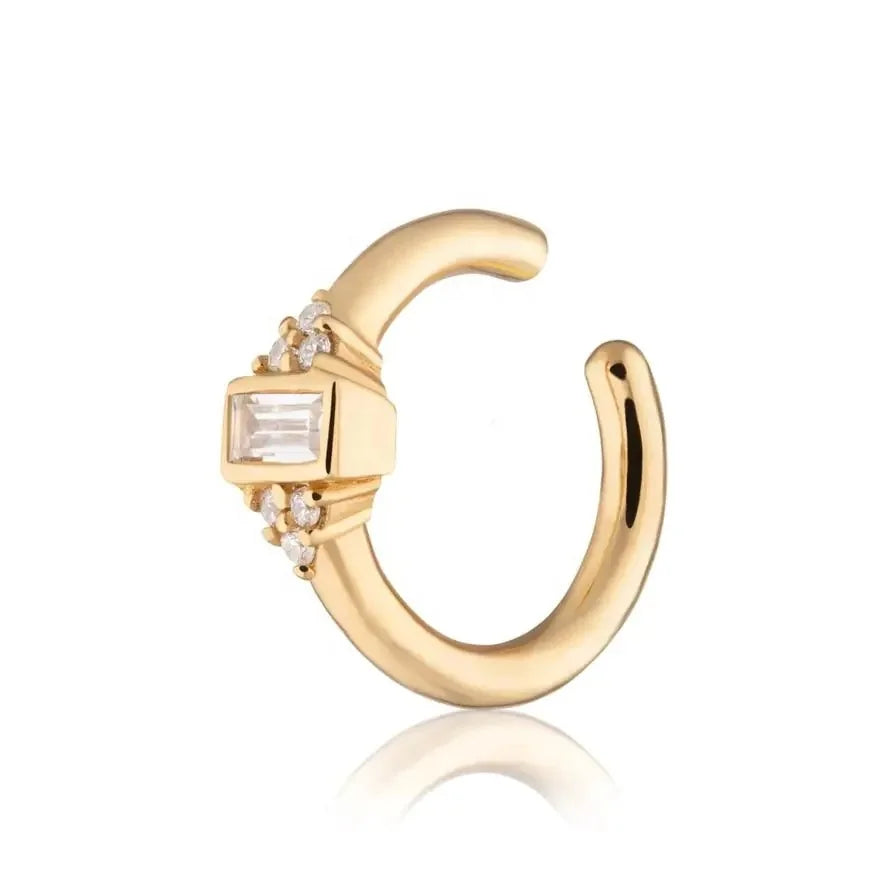 LOZRUNVE Bohemian 925 Silver 18K Gold Baguette Bezel Zirconia Flower No Piercing Ear cuff Earring