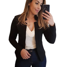 RNSHANGER Women Thin White Blazers Autumn Female Solid Blazer Casual Long Sleeve Open Stitch OL Womens Slim Blazer