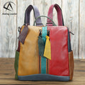 Andong Retro Ladies Backpacks Genuine Cow Leather Backpack Shoulder Bag Colorful