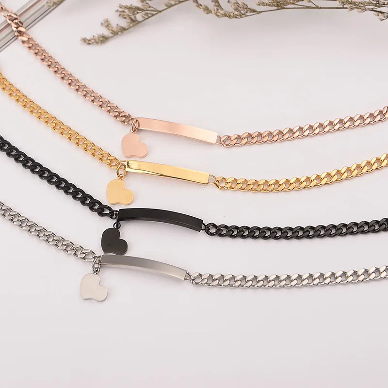 Custom Blank Heart Chain Bracelet OEM&ODM Stainless Steel PVD Anti Tarnish Free Gold Luxury Fashion Bracelets for Women