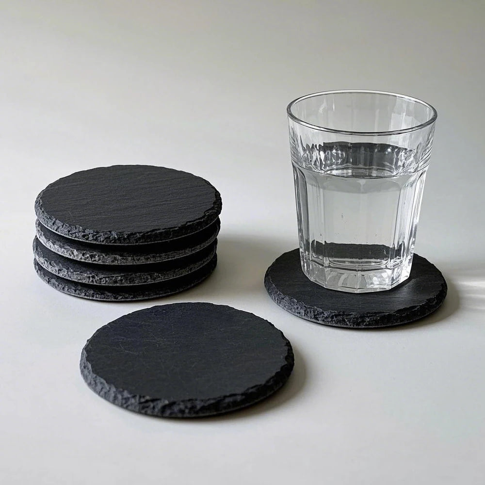Wholesale 4 Inch Black Slate Coasters Custom Logo for Beer & Drinks Square Round Shape Home & Restaurant Use