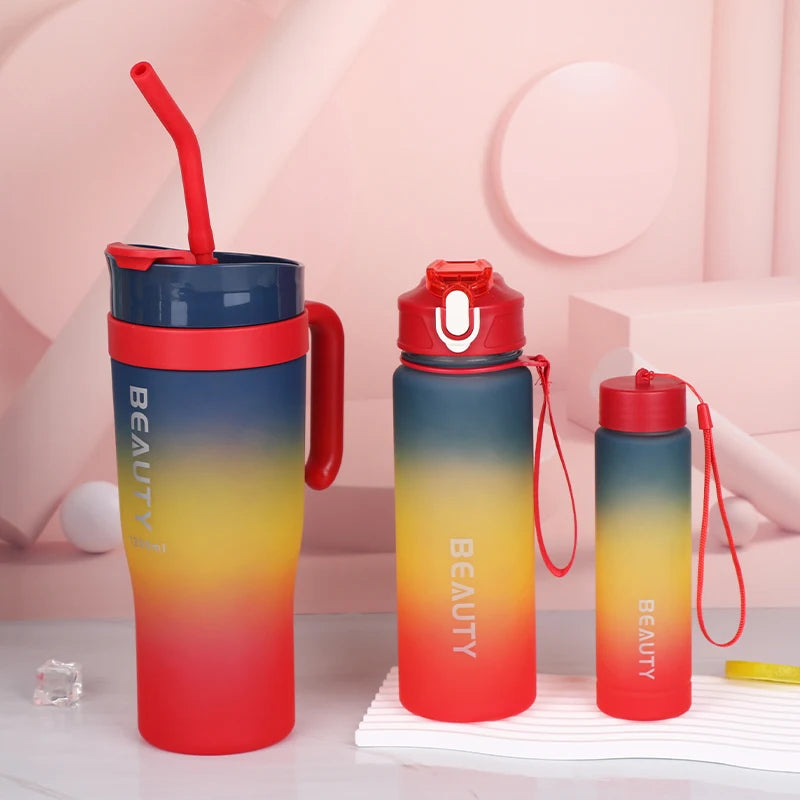 Eco Friendly Reusable 40oz Plastic Travel Tumbler with Lid Minimalist Portable Gradient Frosted Gym Fitness Water Bottles