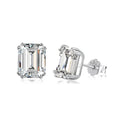 Dylam Rhodium Plated Sterling Silver Emerald Cut Cubic Zirconia CZ Halo Leverback Anniversary Fashion Dangle Stud Earrings