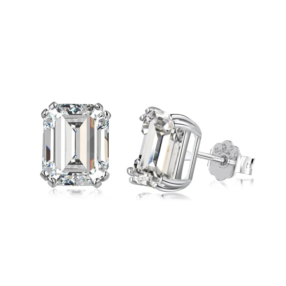 Dylam Rhodium Plated Sterling Silver Emerald Cut Cubic Zirconia CZ Halo Leverback Anniversary Fashion Dangle Stud Earrings