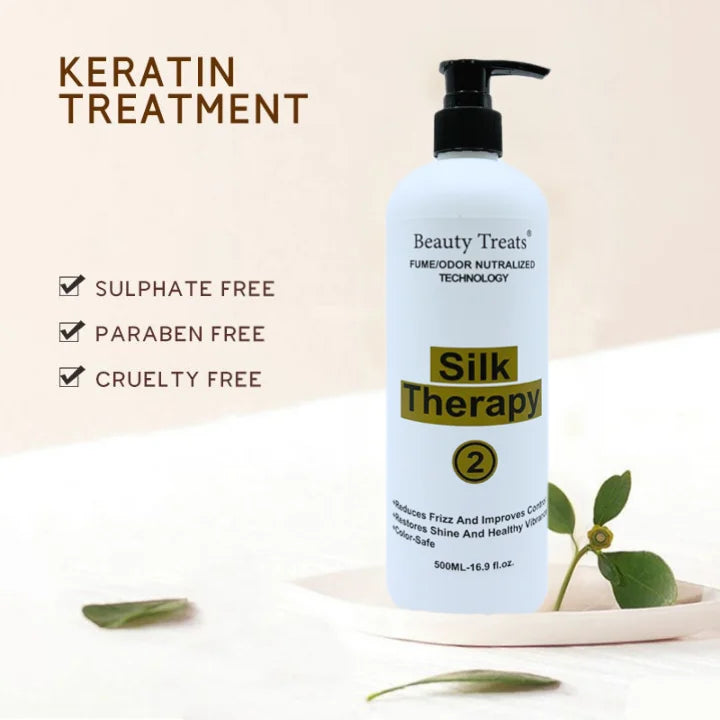 Beauty Treats Keratin Treatment Organic Silk Therapy Salon Straight Smoothing Cream Hydrolyzed Wheat Protein 500ml Nourishing