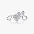 925 Sterling Silver Diamond Shape Sparkling Adjustable Chain Link Finger Rings Trendy Original Fine Jewelry for Women