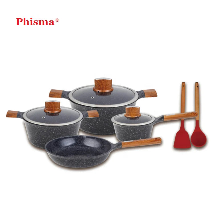 Hot Selling Home Use Pfoa Free Classic Lightweight Nonstick 9PCS Kitchen Cooking Pot Set with Nylon Tools