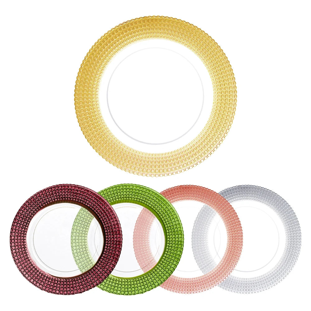 New Design Custom Colors Gold and Silver Rim Glass Wedding Charger Plate for Restaurant Tableware