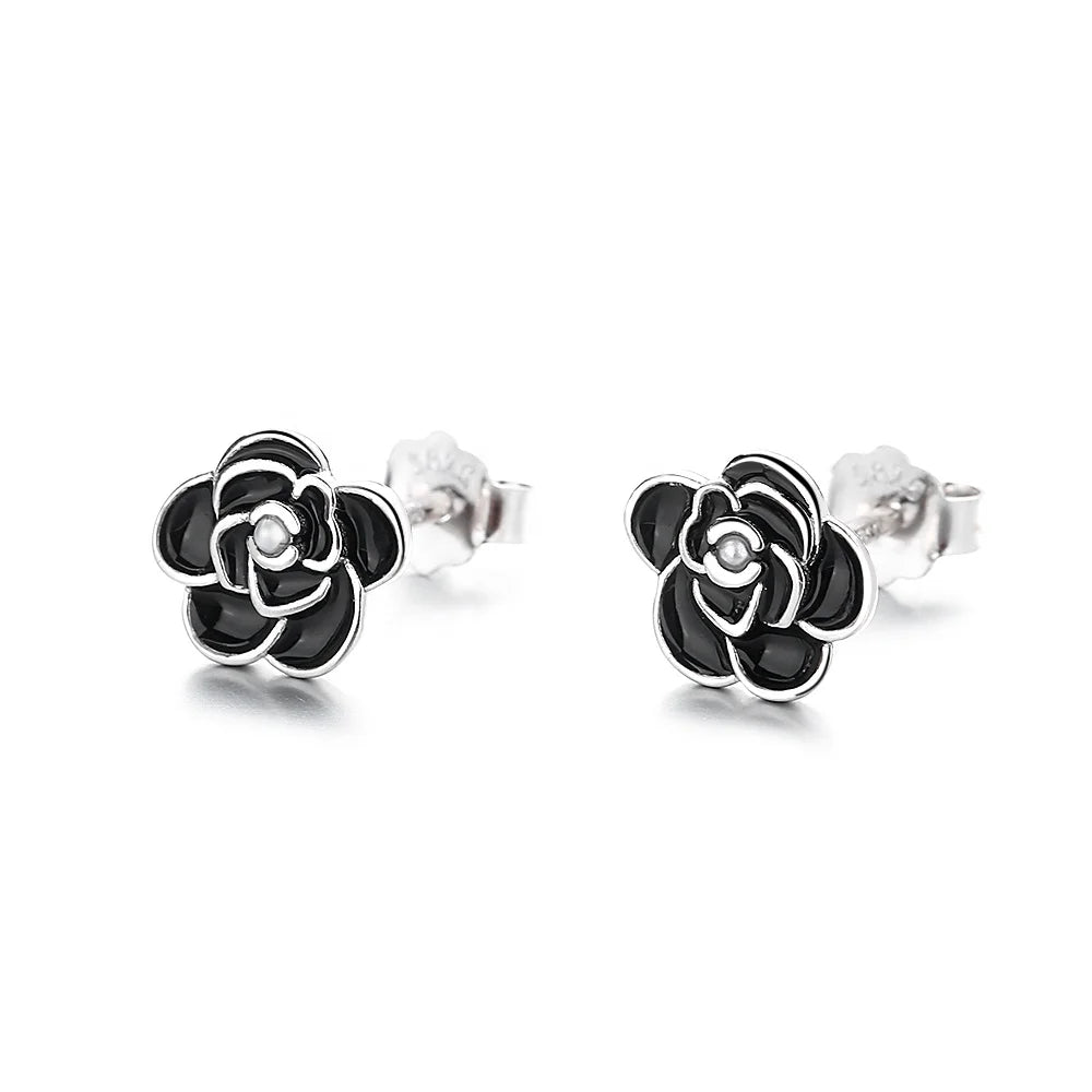 925 Sterling Silver Stud Earrings Women's Retro Personality Simple Temperament Versatile Flower Earrings