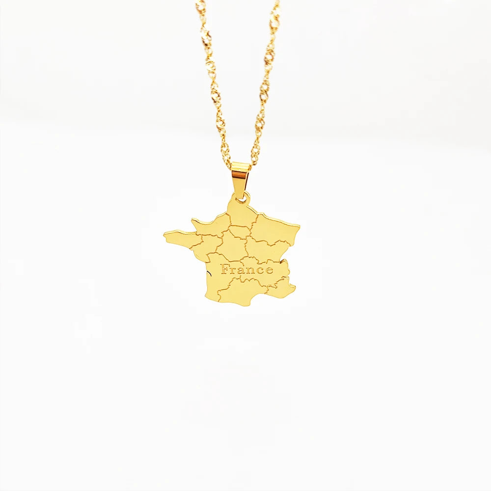 New Product France Map Pendant With City Names 18k Gold Plated 316l Stainless Steel Handmade Jewelry Country Charm Necklace