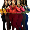 Polyester Zip up Crop Top Jacket and Straight Leg Pants Two Pieces Set Tracksuit Athleisure Wear Sportswear Fall Clothing Spring