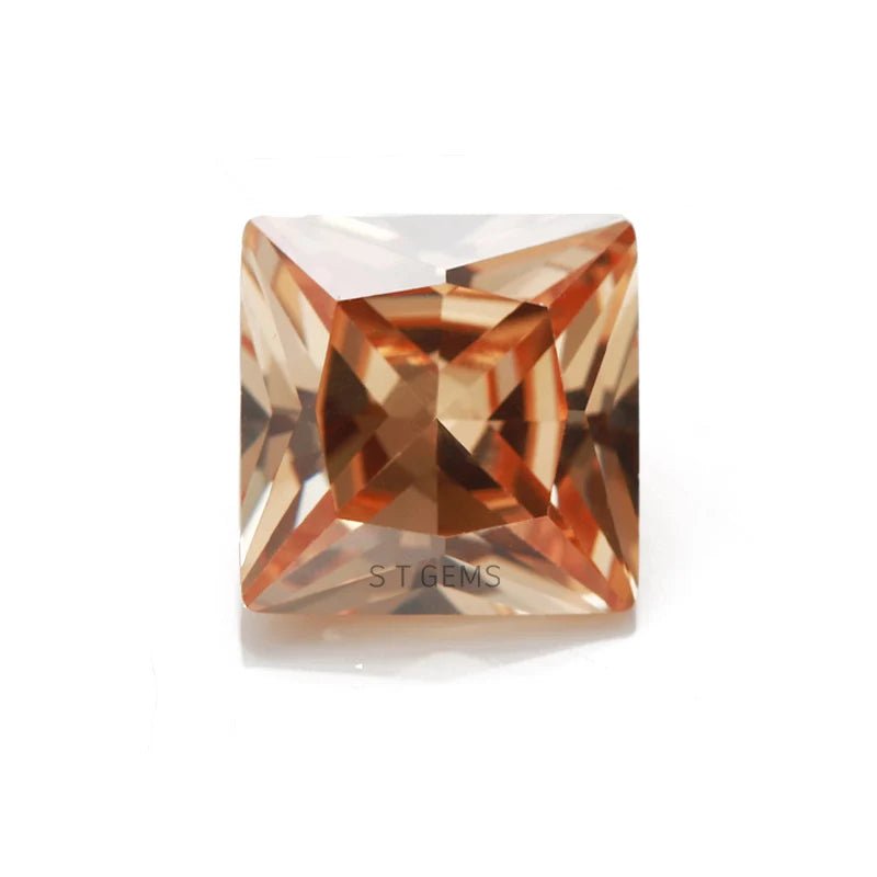 Ready to Ship 200 Pcs Ladies Champagne Princess Cut Square Shape Cubic Zirconia for Jewelry