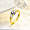 Original  Yellow Gold Plated Total 1.6 Ct Excellent Cut D Color Pass Diamond Test Moissanite Wedding 4 Claws Ring Fine Jewelry