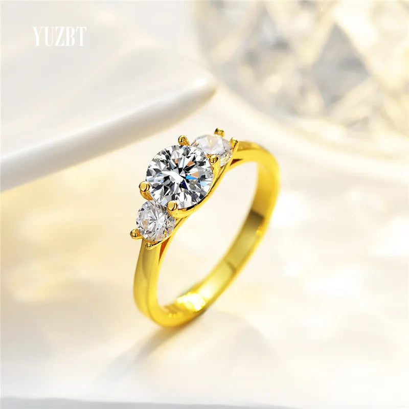 Original  Yellow Gold Plated Total 1.6 Ct Excellent Cut D Color Pass Diamond Test Moissanite Wedding 4 Claws Ring Fine Jewelry