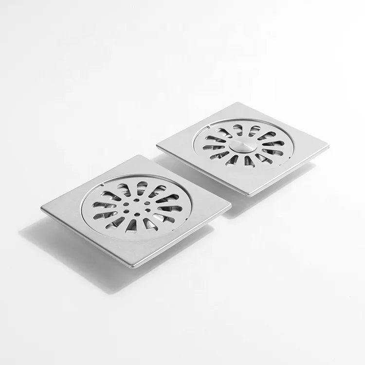 HF OEM SUS304 Stainless Steel 6 Inch Square Modern Anti-odor Eco-Friendly Bathroom Brushed Shower Floor Drain