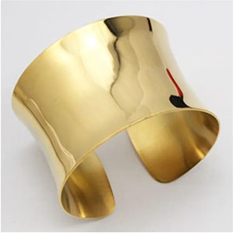Raised Edges Blank Polish Golden Bangles Stainless Steel Fashion Jewelry Wide Big Golden Cuff Bangle Bracelet for Women Ladies