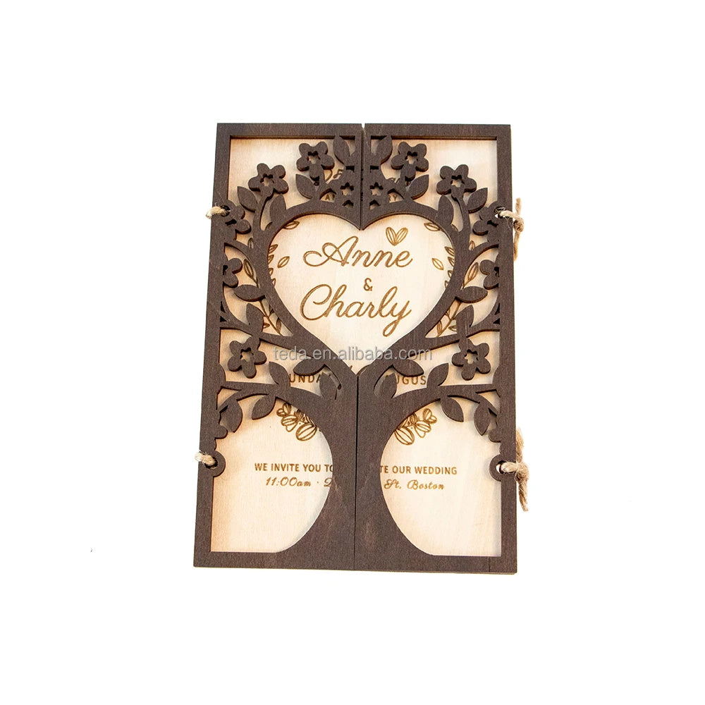 Personalized Wood Laser Cut Wedding Invitations  Heart Tree Shape Wedding Invitation Rustic Wedding Invitations Card