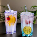 New Creative Customized 300ml clear Juice Drinking Cup Heat Resistant Travel Coffee Glass Tumbler Mug with Straw