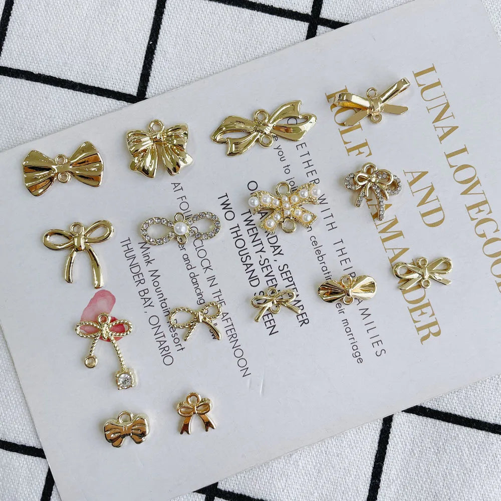 Delicate Gold Plated Bowknot Pendant Cute Pave Crystal Zircon Pearl Bow Charm for DIY Earring Necklace Bracelet Accessories