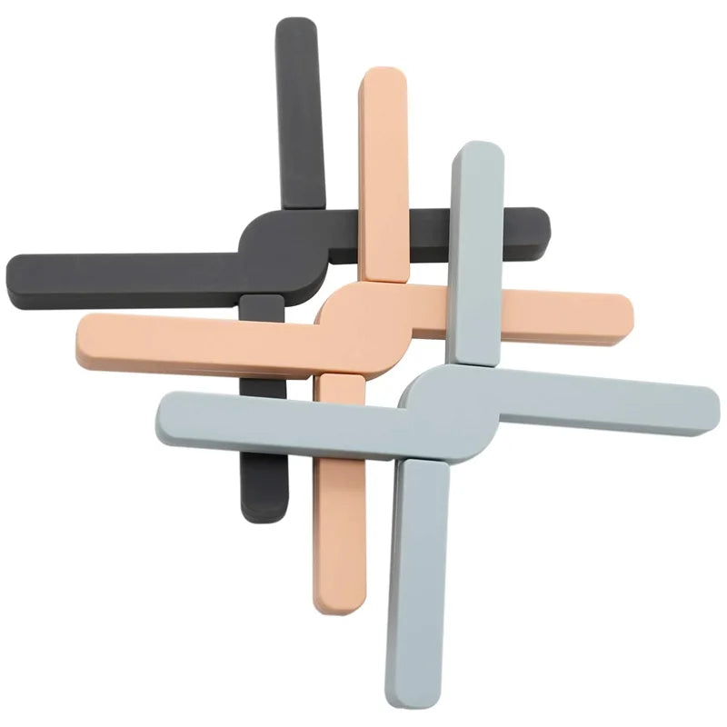 Non-Slip Thick Foldable Silicone Trivets Eco Expanding Silicone Pot Holder Hot Pad with Collapsible Cross Design