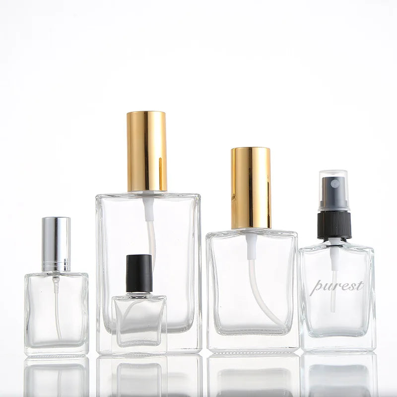 Custom Print logo 10ml 30ml 50ml 100ml Glass Spray Bottle square clear Empty Glass Bottle Perfume