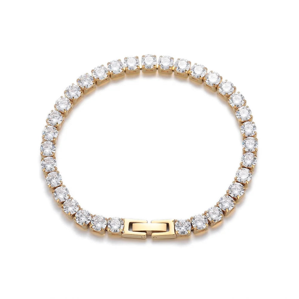 Wholesale Fine Fashion Jewelry Bracelet 18K Gold Stainless Steel 3/4/5mm Full Diamond Zircon Chain Tennis Bracelet for Women Men