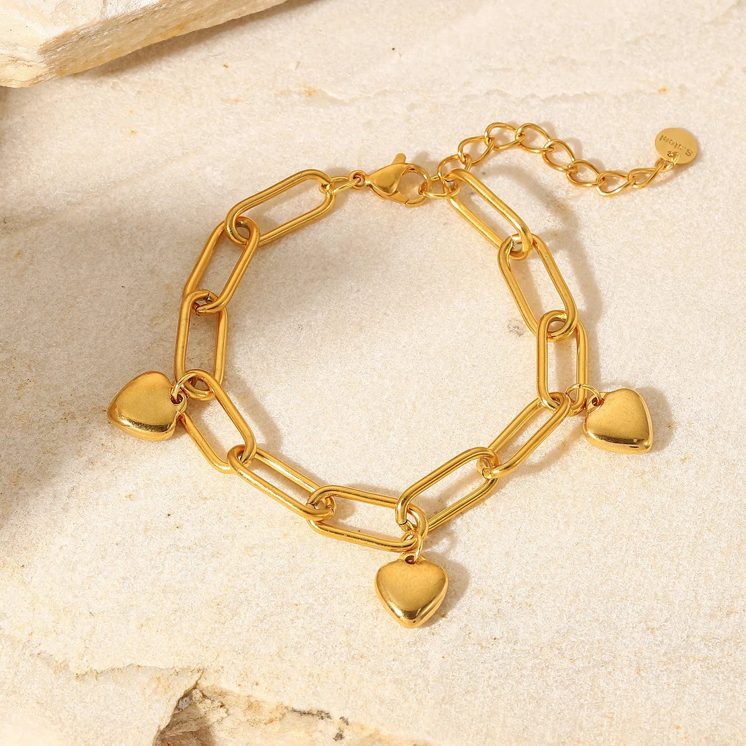 Wholesale Gold Plated Paperclip Chain Bracelet Small Heart Charm Bracelets for Women