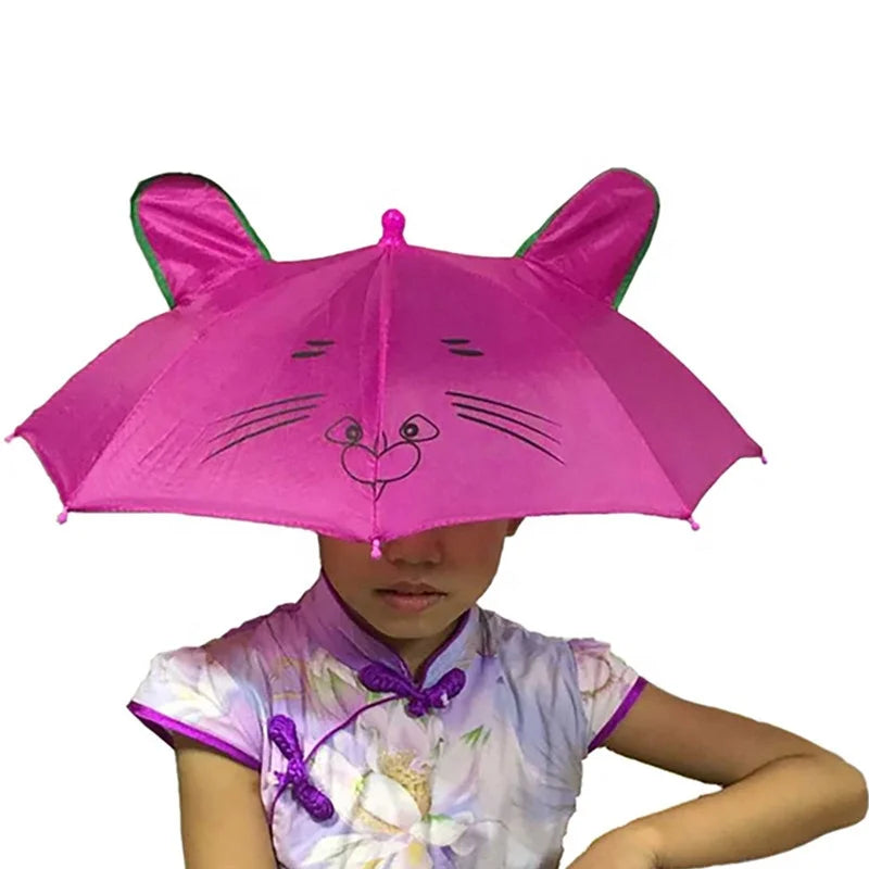 Hand Free Custom Design Promotional Small Size Sun Protection Waterproof Manual Open Kids Head Pongee Umbrella with Rain