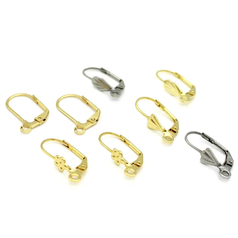 Fashion Stainless Steel Plum Blossom Five Leaves Earring Making Findings DIY Jewelry Components with Lever Back Hook Clips