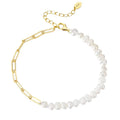 Melynn Paper Clip Chain Fresh Water Pearl Bracelet 925 Silver Pearl Jewelry 14k Gold Plated Silver Bracelet Women