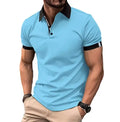 Summer Men's Button Polo Shirt Color Block Short Sleeved Lapel Golf T-shirt Casual Fit Top