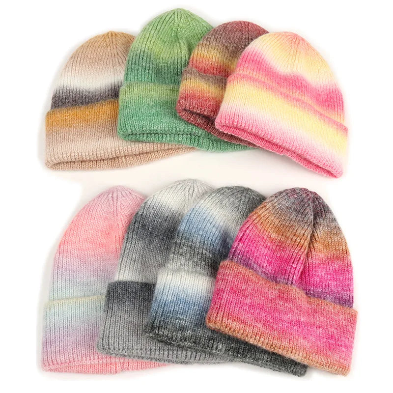WD-A603  Knitted Beanies 100% Acrylic Gradient Tie Dye Hat Skullies Beanies Winter Hats