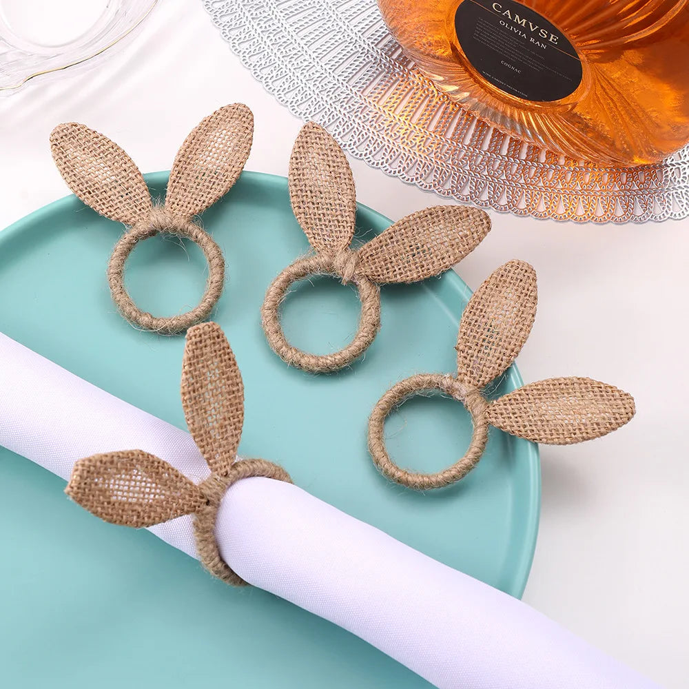 Tabletex Cute Handmade Rabbit Easter Natural Jute Napkin Ring Wholesale Decoration Napkin Rings