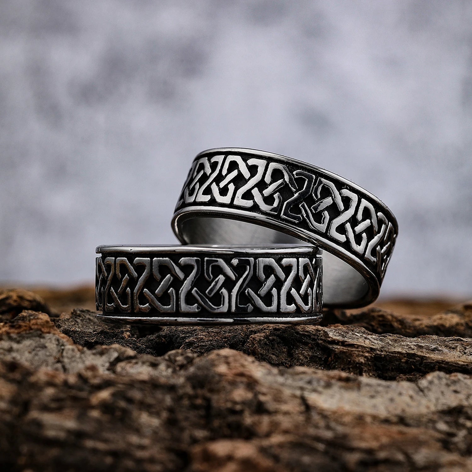 Low MOQ RTS Fashion Jewelry 8mm Stainless Steel Nordic Viking Ring Light Scandianvia Irish Celtic Knot Band Rings for Men