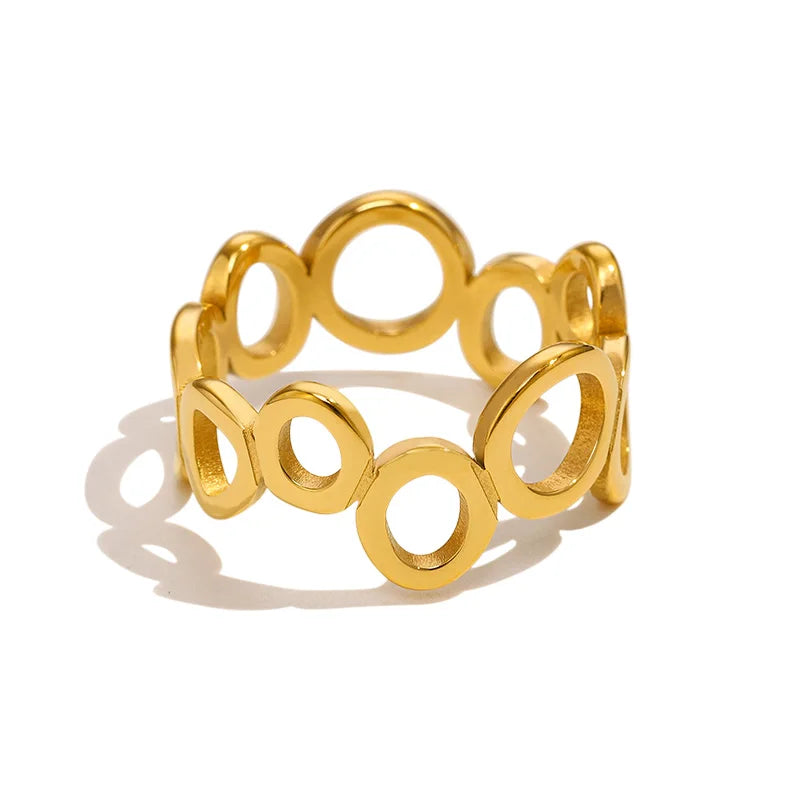 MICCI 18K Gold Plated Stainless Steel Jewelry Waterproof High Polish Hollow Circle Rings for Girls
