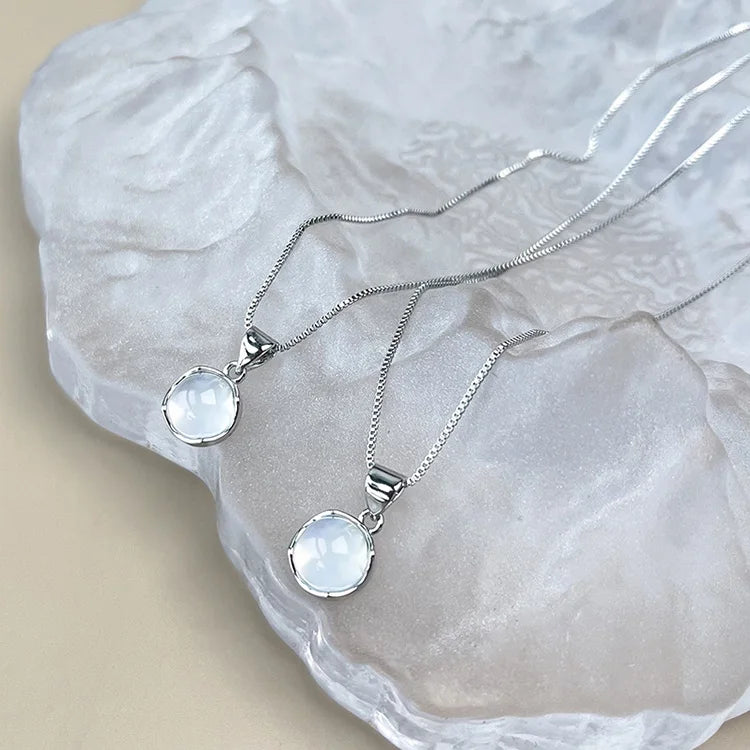Summer Romantic Moonlight Blue Pendant Necklace Temperament Light Luxury Stainless Steel Necklace for Women