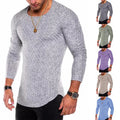 Ohsisa New Spring Autumn Men Fashion Knit O-neck Long Sleeve T-Shirt Pit Strip Matching Solid Color Casual Tops Blouse Knitwear T-shirt