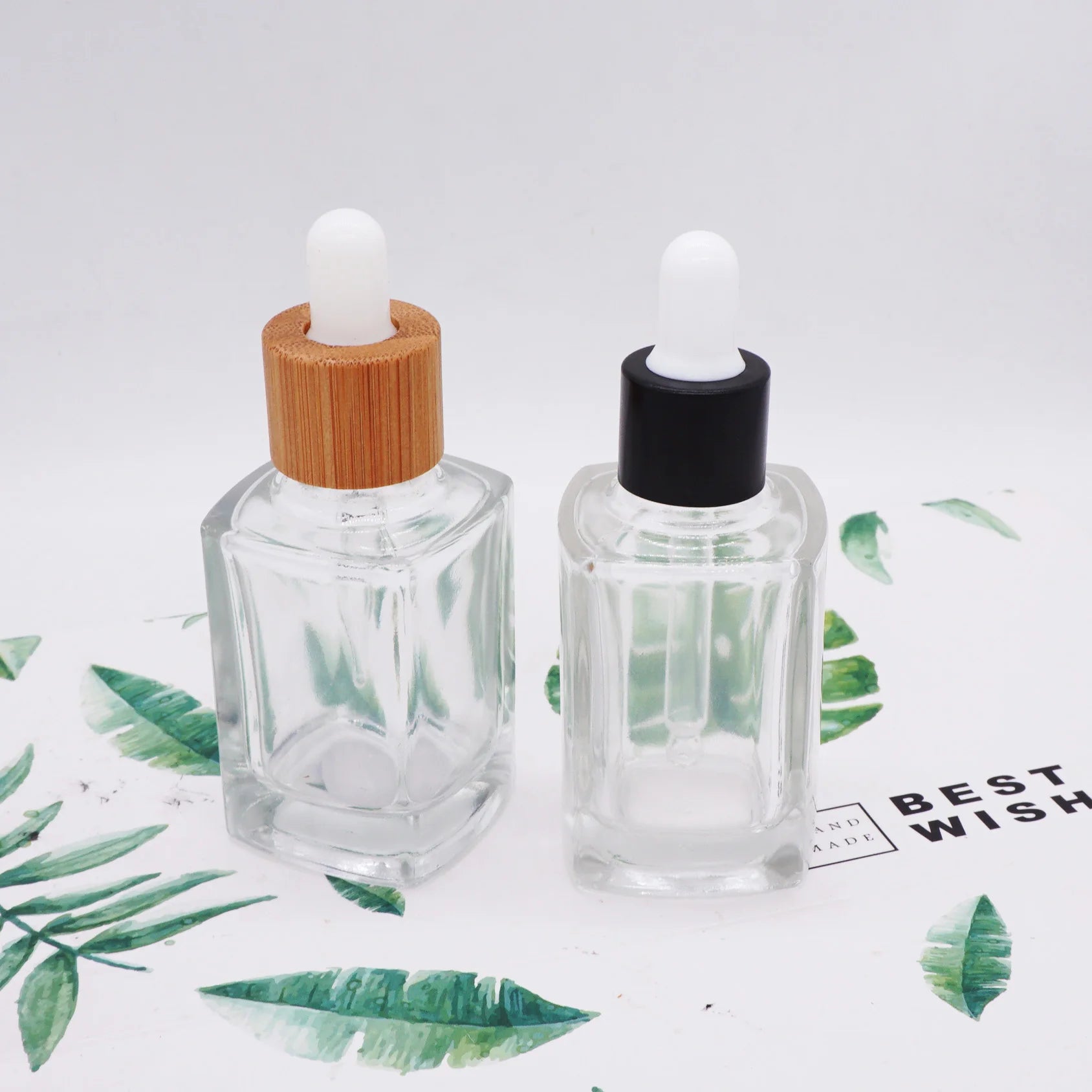 30ml clear Rectangle Essential Oil Bottle with Bamboo Lid