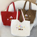 Double Side Women Corduroy Shoulder Bag Retro Plaid Female Commute Shopping Bags Lovely Cartoon Dog Ladies Casual Tote Handbag