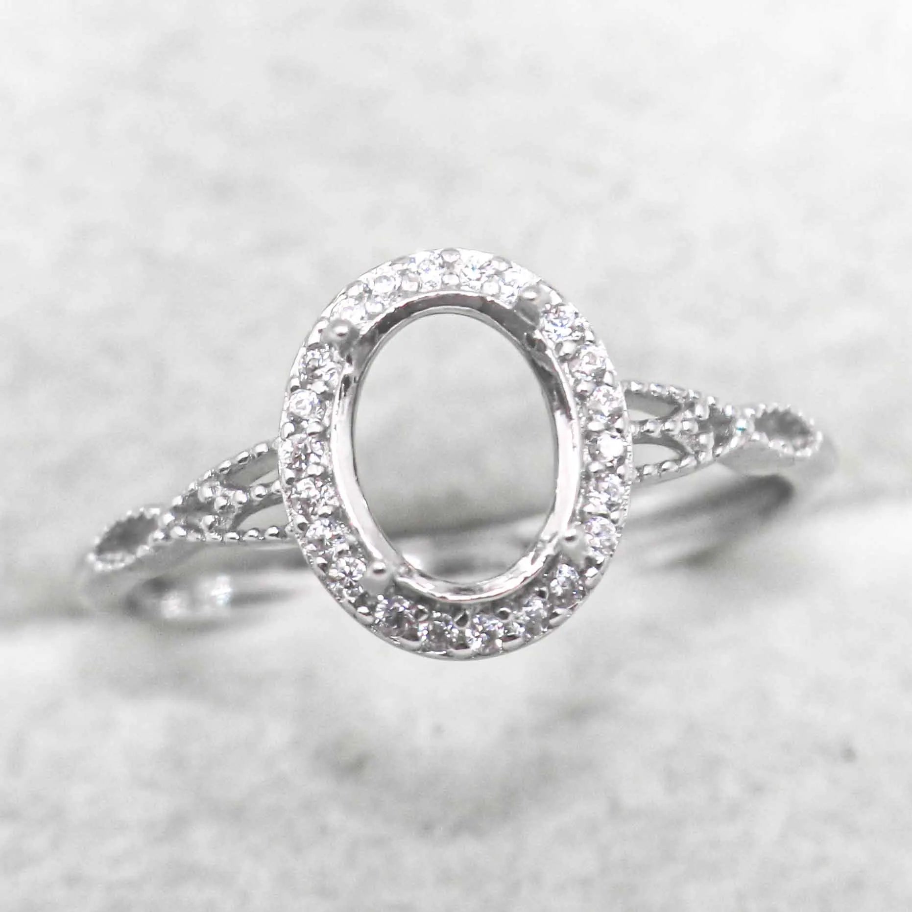 Sterling Silver 6*8/7*9mm Semi Mount Ring Empty Frame Blank Setting Support S925 Base Holder Without Center Stone for DIY Inlay