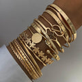 Gold Plating Layered  Flower Heart-turning Geometric Opening Bracelets Personality Bangles Set for Women Fashion Jewelry
