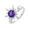 C7626 Abiding Open Shank Adjustable Rings Round Natural Amethyst Rhodium 925 Sterling Gemstone Ring With CZ Simulated Diamond