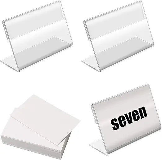 Mini Clear Acrylic Sign Display Holder with Blank LabelsHorizontal Slanted L-Shape Acrylic Name Card Price Card Tag Label Count