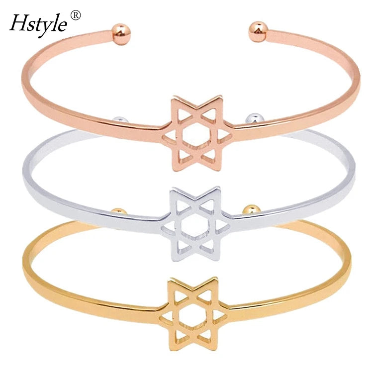 Hexagram Charm Adjustable Bracelets Fashion Jewelry Open Bangle Cuff Bracelets for Mother Bridesmaid Best Friends Gifts HS1337